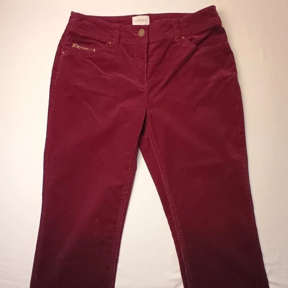 Chico's Womens Mid rise Straight Leg Corduroy Jeans Burgundy Size 00/2 Preppy
